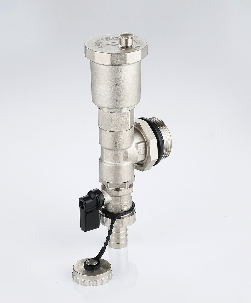 End unit with drain valve and automatic air vent valve